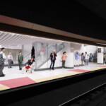 Artist’s rendering of the reconfigured Bloor-Yonge Station Line 2 westbound platform. Design subject to change. Artist’s rendering of the reconfigured Bloor-Yonge Station Line 2 westbound platform. Design subject to change.
